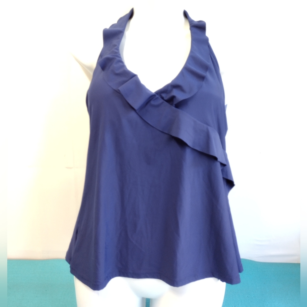 NWT Apt. 9 Halter Ruffle Tankini Top Swimsuit Navy Size XXL